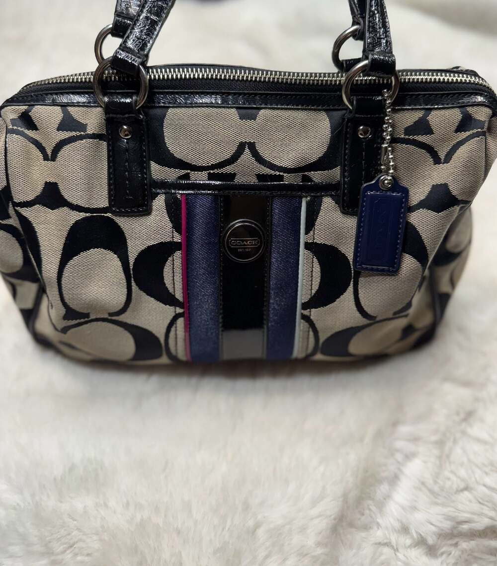 Coach Signature Stripe Satchel Handbag F25526